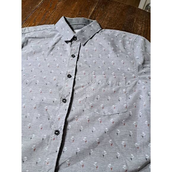 Large Craft & Flow Grey Palm Tree Short Sleeve Button Cotton Shirt Tropical - Picture 2 of 3